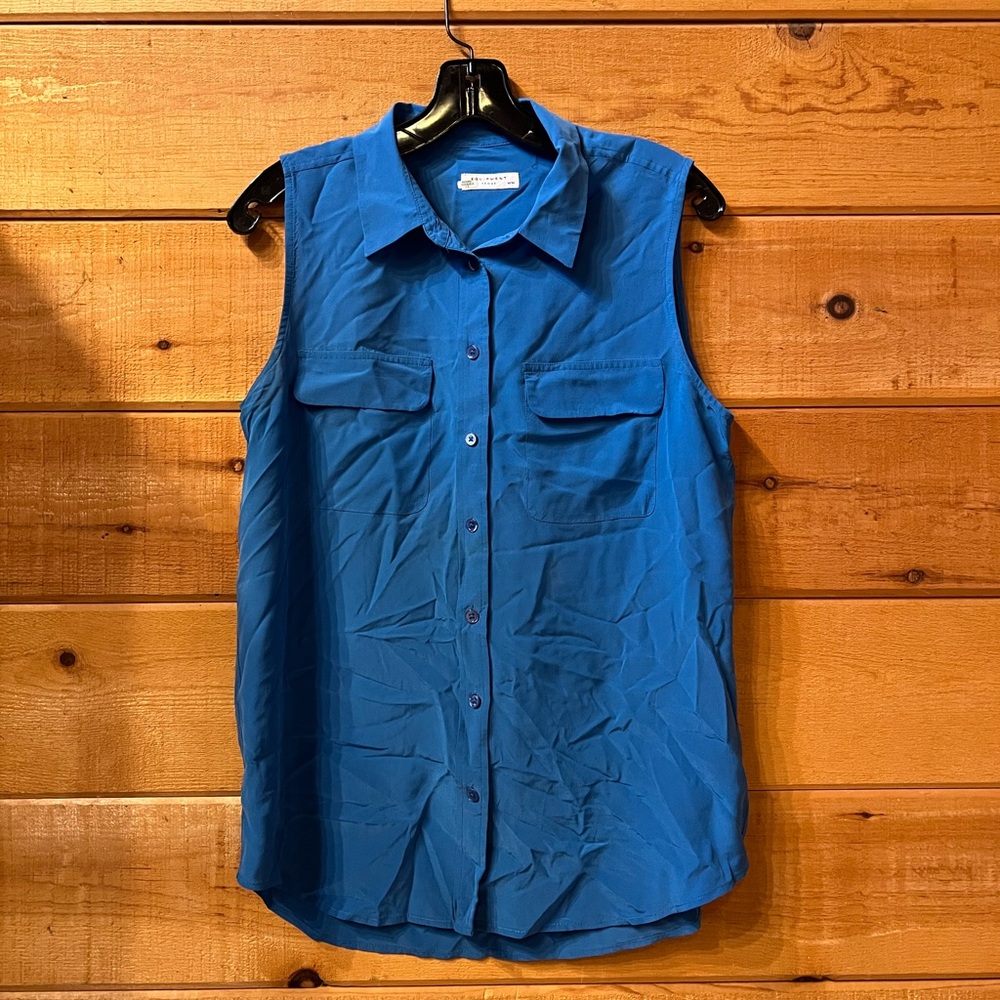 Equipment Femme blue button down sleeveless blouse